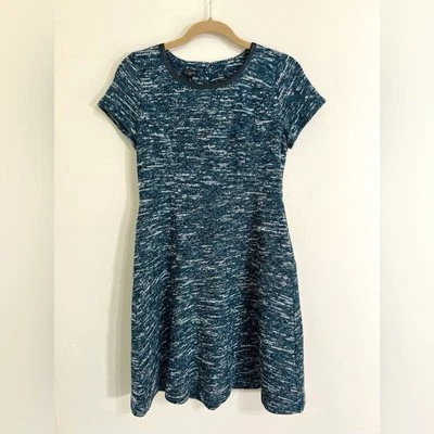 Vestido TALBOTS Petites Teal Tweed Manchado Ajuste y Acampanado Línea A Ojos Espaciados Talla 8P Foto 1 de 4