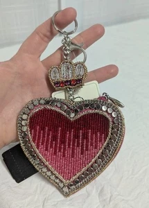 Mary Frances 4.25” Have A Heart Coin Purse Key Clip Beaded Heart Red & Pink Zip - Picture 1 of 10