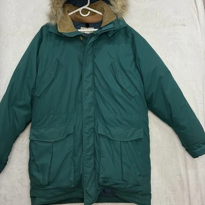 VTG LL Bean Coyote Fur Trim Goose Down Timberland Parka Men L Tall Puffer USA - Image 1 of 4
