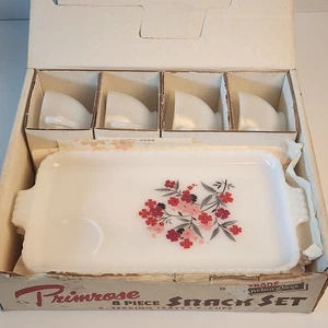 Vintage Anchorglas Primel 8 Stück Snack Set Milchglas Hitzebeständig USA - Bild 1 von 9