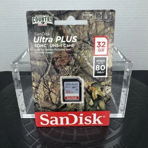 SanDisk Ultra PLUS 32GB SDHC UHS-I Card 80MB/s Camo Mossy Oak Break-Up Country - Picture 1 of 2