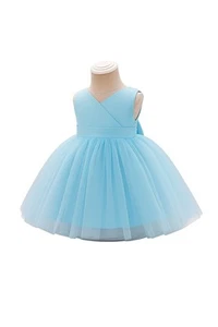 Baby Blue Sleeveless Tulle Party Dress For Girls Birthday Princess Dress  - Picture 1 of 5