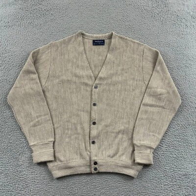 Vintage Van Heusen Cardigan Mens Large Beige Sweater 70s Long Sleeve Button USA - Image 1 of 4