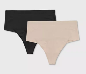 Maidenform Self Expressions 2pk Women's Shaping Thong – Black/Beige XXL SES080 - Picture 1 of 8
