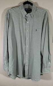 Ralph Lauren Golf Shirt Mens L Green Gingham Check Tilden Button Down Long Slv - Picture 1 of 6