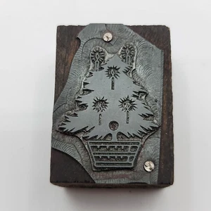Vintage 20er Jahre Art Deco Weihnachtsbaum mit brennenden Kerzen Buchdruck Druck Block - Bild 1 von 4