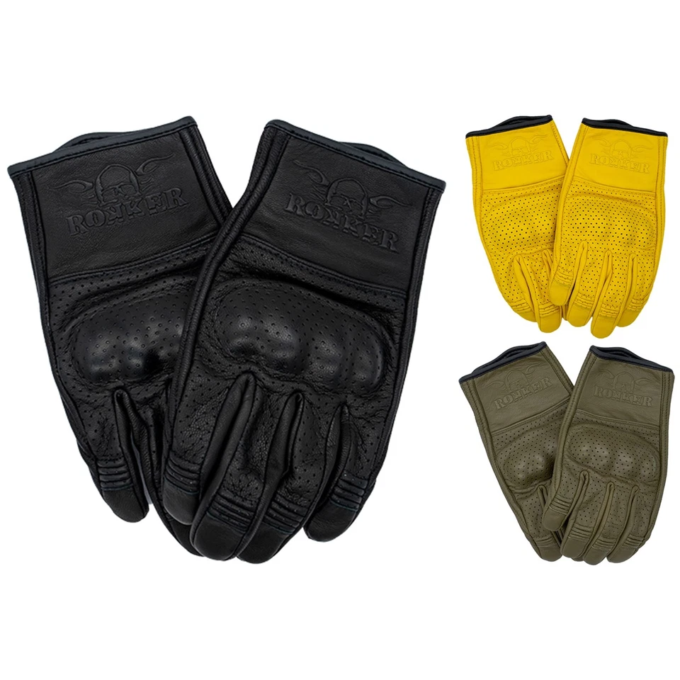 Rokker Motorrad Leder Handschuhe Tucson Perforated - Used Look Biker Retro Kurz - Bild 1 von 1