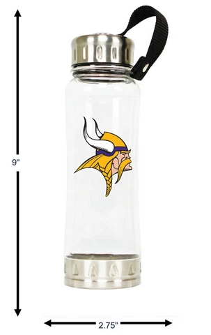 New NFL Minnesota Vikings Clip-On 16oz Clear Water Bottle BPA Lead Free Cover