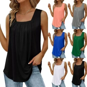 Womens Loose T-Shirt Ladies Blouse Summer Casual Sleeveless Basic Vest Tank Tops - Picture 1 of 23