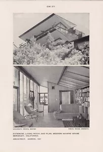 Stampa vintage anni 50 Weston Havens casa ext/soggiorno architetto Harris BERKELEY CA - Foto 1 di 1