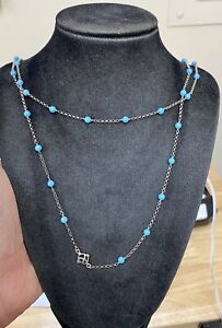 David Yurman Sterling Silver Cable Collectibles Turquoise Bead Necklace 58”