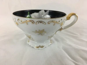 Black and White w/ Pink Floral Pattern Tea Cup Made in Occupied Japan - Picture 1 of 6