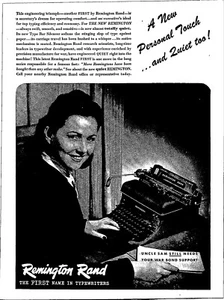 VINTAGE 1945 REMINGTON RAND TYPEWRITER PRINT AD - Picture 1 of 1