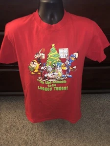 VTG 1999 Looney Tunes “Tis The Season” Christmas Red T Shirt Sz Medium Made USA - Picture 1 of 6