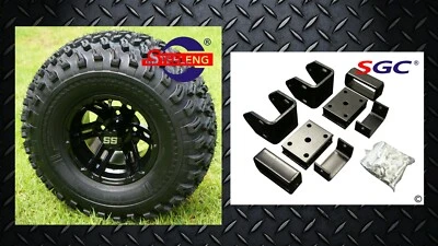 EZGO TXT GAS GOLF CART 4" BLOCK LIFT KIT + 10" WHEELS and 22" ALL TERRAIN TIRES  - Image 1 of 4