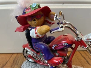 Hamilton Red Hot Mamas Riding with Hattitude Red Hat Bear on Motorcycle Figurine - Picture 1 of 10