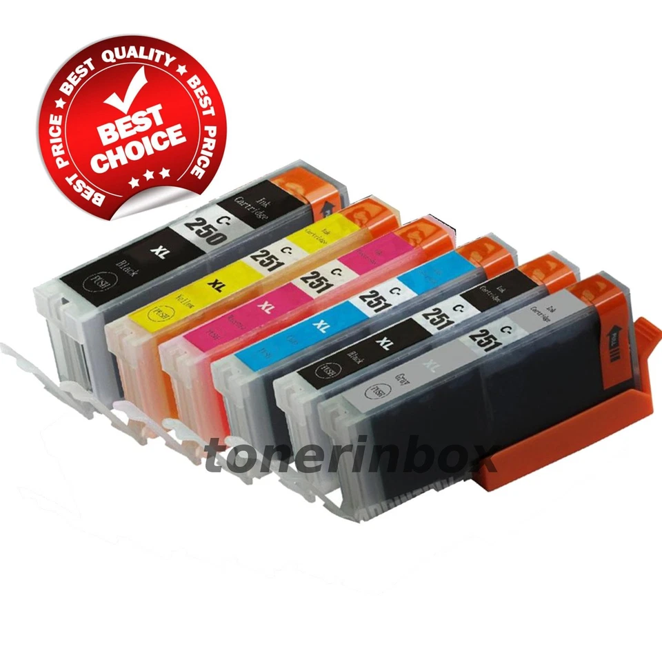 6pk PGI-250XL CLI-251XL with Gray Ink Set  Fits Canon Pixma iP8720 MG6320 MG7120 - Image 1 of 1