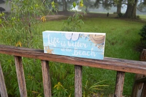 Das Leben ist besser am Strand Seestern Holz Wanddekor Schild 12" Küste blauer Himmel - Bild 1 von 4