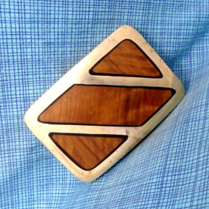 Exotic Wood Inlay Dress Belt Buckle Iconic Hippie Brass Wood Vintage 70s .SHY088