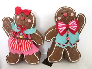 GROSS GEFÜLLT verziert LEBKUCHEN FILZ MÄDCHEN & JUNGE PAAR ~ 10 1/2" hoch NEU - Bild 1 von 10