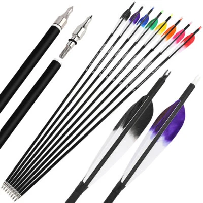 28'' 30'' 31" Archery Carbon Arrows SP500 ID6.2mm 5" Turkey Feathers Bow Hunting - Image 1 of 4