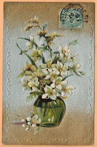 Postkarte geprägt - Blumentopf Leinen alle zwei Jahre - Frohe Festtage - B.81 - Bild 1 von 2