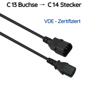 Kaltgeräte-Verlängerungskabel C13 Buchse auf C14 Stecker Netzkabel VDE 0,5m - 5m - Bild 1 von 3