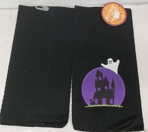 2 SAME JUMBO ASCIUGAMANI DA CUCINA RICAMATI, 16" x 28", HALLOWEEN,HAUNTED GHOST,CCL - Foto 1 di 10