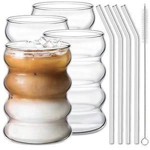 4 Pcs Drinking Glasses with Glass Straw 14oz Glassware Set,Cocktail Glasses,I... - Picture 1 of 7