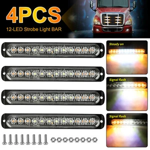 4X 12 LED Strobe Light Bar Car Truck Flashing Warning Hazard Beacon Amber/White - Picture 1 of 8