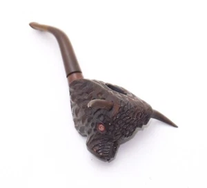 Pipa de tabaco para fumar vintage con cabeza de toro tallada - Imagen 1 de 7