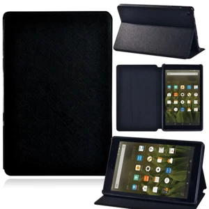 Black Leather tablet Stand Cover Case For Amazon Fire 7/HD 8/8 Plus/HD 10 +Pen - Picture 1 of 7
