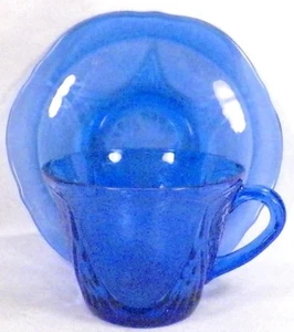 Blue Royal Lace Cup & Saucer Depression Glass Hazel Atlas Vintage Good - Picture 1 of 7