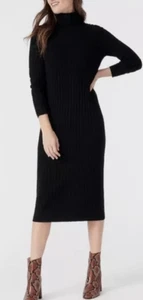J.Crew 100% Cashmere Black Ribbed Knit Turtleneck Midi Sweater Dress Size S - Picture 1 of 12