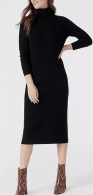 J.Crew 100% Cashmere Black Ribbed Knit Turtleneck Midi Sweater Dress Size S - Image 1 of 4