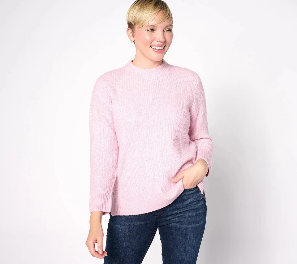 Isaac Mizrahi Live! Suéter Pullover Cuello Redondo Alto Cable Rubor M Nuevo Foto 1 de 1