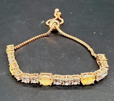 Nadri Clear Rhinestone Crystal Adjustable Chain Tennis Bangle Bracelet Rose Gold - Image 1 of 4