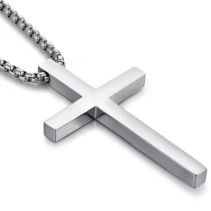 Men's Cross Necklace Stainless Steel Large Cross Pendant for Men 316L Jesus C... - Picture 1 of 7