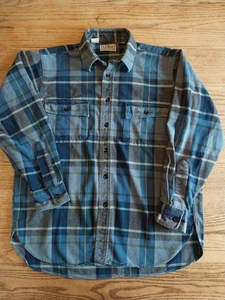 Vtg LL Bean Chamois Cloth Plaid Flannel Shirt Blue Grunge Made In USA Mens Sz M - Picture 1 of 6