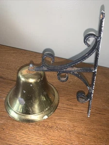 Vintage Wall Mounted Doorbell Rustic Iron Bracket Brass Finish - Picture 1 of 4