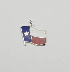 VTG Sterling Silver Texas Lone Star State Colored Enamel Flag Charm Pendant 2.5g - Picture 1 of 3