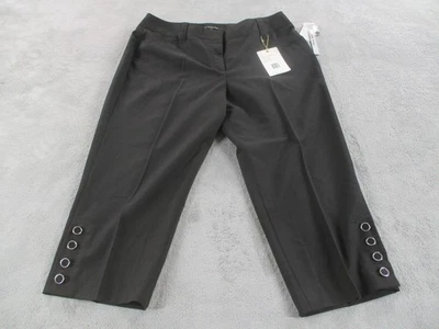 Zac & Rachel Slim Crop Pants Womens 12P Black Petite Grommet Hem Stretch Dressy - Image 1 of 4