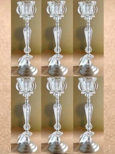 Bulk 6 Crystal Flower 14" Tall Candleholder Centerpieces Home Decor - Picture 1 of 8