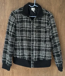 Chaqueta Bomber Chico's Negra/Blanca Mezcla de Lana a Cuadros Cremallera Completa Talla 1 - Imagen 1 de 10