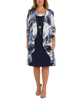 R & M Richards Petite Printed 3/4 Sleeve Jacket & Dress Sz 4P - Image 1 of 3