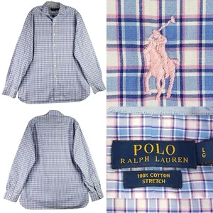 Polo Ralph Lauren camicia Oxford blu a quadri con bottoni LS uomo taglia large - Foto 1 di 11