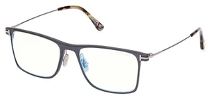 Tom Ford FT5865-B 013 Matte Dark Ruthenium/Blue Block Square Men's Eyeglasses - Picture 1 of 2