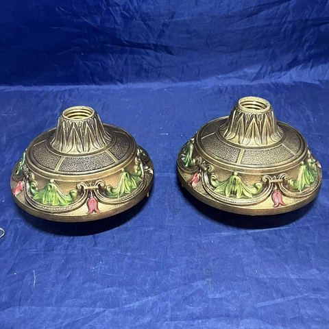 Pair Polychrome Rewired Single bulb flush mount ceiling fixtures RARE 142F Cover