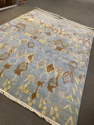 Spectacular Hand Knotted Beni Ourain Moroccan Area Rug 7' X 10'  Wool L.blue - Image 1 of 4