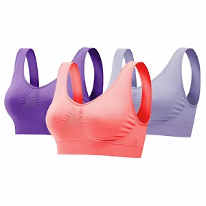 3er Pack Komfort BH nahtlos herausnehmbare Pads Yoga Sport BH lila grau pink XL - Bild 1 von 12